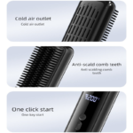 Pink Wireless Rechargeable Hair Straightener Brush with LCD Display - USB-C Fast Charging, 3 Heat Settings, Cool Air Function - Portable Ceramic Heating Comb for Travel and Home Use - Image 4