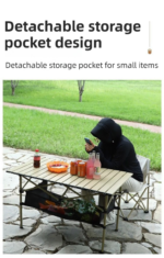 120CM Black Portable Folding Egg Roll Camping Table with Storage Bag & Mesh Net- Heavy-Duty Carbon Steel Picnic Table for 6-8 People - Image 3