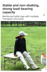 120CM Black Portable Folding Egg Roll Camping Table with Storage Bag & Mesh Net- Heavy-Duty Carbon Steel Picnic Table for 6-8 People - Image 5