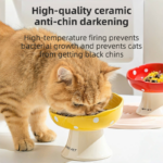 Red and Yellow Elevated 15° Tilted Ceramic Cat Bowl - Anti-Chin Acne Glaze Finish, Non-Slip Weighted Base & Neck Protection Pet Feeder - Image 3