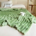 Green 230 x 200 CM Ultra-Soft Faux Rabbit Fur Plush Sofa Cushion & Bedding Blanket - Luxury Double-Sided Thickened Winter Fleece - Image 4