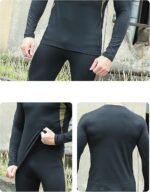 XL Size Black Men's Tactical 4-Way Stretch Fleece Lined Thermal Underwear Set - Winter Sweat-Wicking & Breathable Sportswear for Training & Outdoors - Image 3