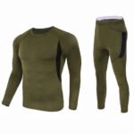 XL Size Green Men's Tactical 4-Way Stretch Fleece Lined Thermal Underwear Set - Winter Sweat-Wicking & Breathable Sportswear for Training & Outdoors