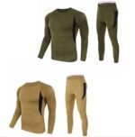 2-Pack XXL Size Men's Tactical 4-Way Stretch Fleece Lined Thermal Underwear Set(Khaki + Green) - Winter Sweat-Wicking & Breathable Sportswear for Training & Outdoors