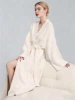 Beige Women's Ultra-Soft Plush V-Neck Cardigan Robe - Extra Thick Half-Velvet Warm Housecoat & Outdoor Wearable Sleepwear