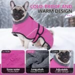 M Size Dark Blue Winter Waterproof Dog Puffer Vest with Adjustable Neckline / Belt and Leash Access - Reflective Long-Pile Fleece Lined Warm Cloak - Image 3