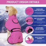 XL Size Dark Blue Winter Waterproof Dog Puffer Vest with Adjustable Neckline / Belt and Leash Access - Reflective Long-Pile Fleece Lined Warm Cloak - Image 2