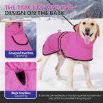 3XL Size Dark Blue Winter Waterproof Dog Puffer Vest with Adjustable Neckline / Belt and Leash Access - Reflective Long-Pile Fleece Lined Warm Cloak - Image 4
