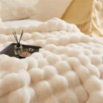 White Luxury Tuscany Fleece Rabbit Fur Bubble Blanket (180 x 200 CM) - Double-Sided Thickened Soft Plush Bedding & Large Bed Blanket - Image 2