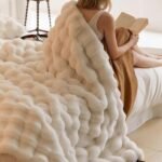 White Luxury Tuscany Fleece Rabbit Fur Bubble Blanket (180 x 200 CM) - Double-Sided Thickened Soft Plush Bedding & Large Bed Blanket - Image 4