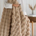 Brown Luxury Tuscany Fleece Rabbit Fur Bubble Blanket (180 x 200 CM) - Double-Sided Thickened Soft Plush Bedding & Large Bed Blanket - Image 3
