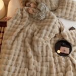 Brown Luxury Tuscany Fleece Rabbit Fur Bubble Blanket (180 x 200 CM) - Double-Sided Thickened Soft Plush Bedding & Large Bed Blanket - Image 4