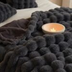2-Pack Black Grey Luxury Tuscany Fleece Rabbit Fur Bubble Blanket (45 x 45 CM) - Double-Sided Thickened Soft Plush Bedding & Cushion Cover - Image 3
