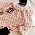 Pink Luxury Tuscany Fleece Rabbit Fur Bubble Blanket - Double-Sided Thickened Soft Plush Extra Large Bedding Set(200x230 CM Large Blanket + 2 Pack 45x45 CM Cushion Cover)