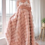 Pink Luxury Tuscany Fleece Rabbit Fur Bubble Blanket - Double-Sided Thickened Soft Plush Extra Large Bedding Set(200x230 CM Large Blanket + 2 Pack 45x45 CM Cushion Cover) - Image 3