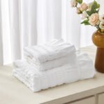 White Elegant Ruffle Seersucker Duvet Cover with 2PCS Pillow Shams - 3-Piece Vertical Stripe Clipped Floral Textured Bedding (King Size 264 x 229 CM) - Image 2