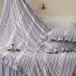White Elegant Ruffle Seersucker Duvet Cover with 2PCS Pillow Shams - 3-Piece Vertical Stripe Clipped Floral Textured Bedding (King Size 264 x 229 CM) - Image 4
