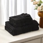 Black Elegant Ruffle Seersucker Duvet Cover with 2PCS Pillow Shams - 3-Piece Vertical Stripe Clipped Floral Textured Bedding (Queen Size 229 x 229 CM) - Image 2