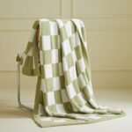 Green and White Premium Knitted Checkerboard Throw Blanket(130 x 150 CM) - Soft Half-Velvet Fleece Nap Blanket, Couch Throw & Office Decorative Wrap