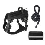3-Piece Black Tactical Dog Harness Set (XL Size) - Heavy Duty No-Pull Vest with Detachable Tactical Pouch & Climbing Rope Leash