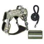3-Piece Camouflage Tactical Dog Harness Set (XL Size) - Heavy Duty No-Pull Vest with Detachable Tactical Pouch & Climbing Rope Leash