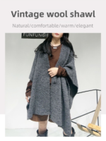 Beige Premium Knitted Wool Blend Poncho - Elegant Thickened Drape Shawl & Cape Cardigan Coat - Image 3