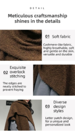 Beige Premium Knitted Wool Blend Poncho - Elegant Thickened Drape Shawl & Cape Cardigan Coat - Image 4