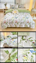 4-Piece Elegant Green Bouquet Printed Soft-Touch Brushed Bedding Set for 1.5M Bed: 175 x 220 CM Duvet Cover, 150 x 200 (+25) CM Deep Pocket Fitted Sheet & 2PC 50 x 75 CM Pillowcases - Image 4