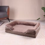 Brown Waterproof Egg-Crate Foam Therapeutic Pet Sofa Bed and Fleece Lounge (L Size 91 x 69 x 17 CM) - Low Entry, High Bolster Support & Zipper Removable Cover