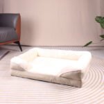 Beige Waterproof Egg-Crate Foam Therapeutic Pet Sofa Bed and Fleece Lounge (L Size 91 x 69 x 17 CM) - Low Entry, High Bolster Support & Zipper Removable Cover