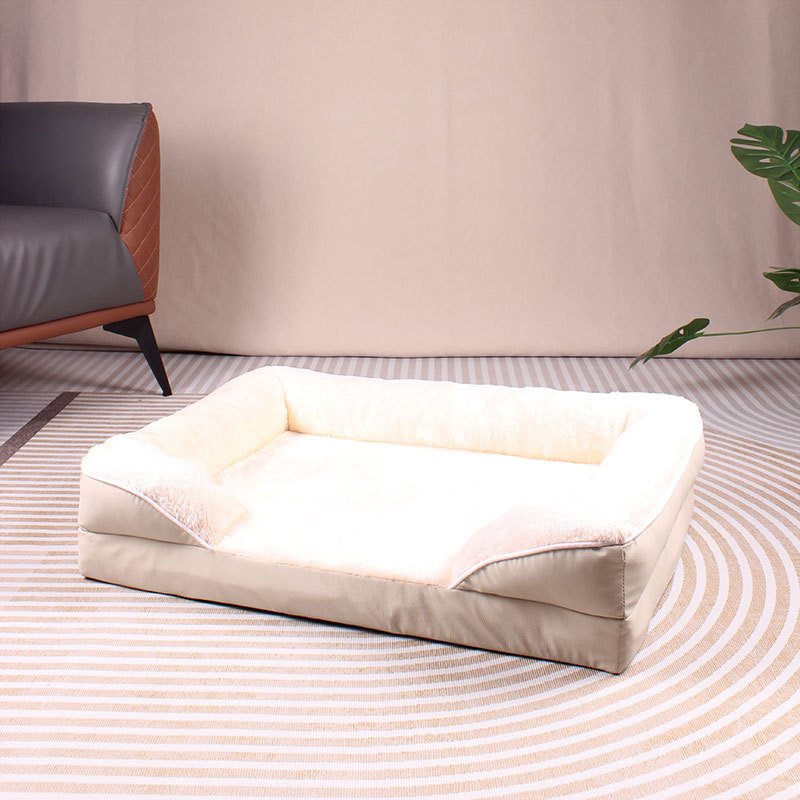 V888-ELOSUNG49462-202604101730-00 Beige Waterproof Egg-Crate Foam Therapeutic Pet Sofa Bed and Fleece Lounge (L Size 91 x 69 x 17 CM) - Low Entry, High Bolster Support & Zipper Removable Cover - Image 1