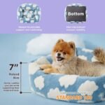 76x60x20 CM Cute Square Plush Pet Bed with Removable Cover & 5 Bolsters Support - Blue Sky and White Clouds Machine Washable Calming Dog & Cat Sofa - Image 3