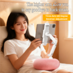 2-in-1 White Soft Plush Pillow Base & Phone Holder - 3-Axis 180Â° Rotation, Height Adjustable and Telescopic Clamp Stand, Relieve Arm Fatigue and Neck Strain - Image 3
