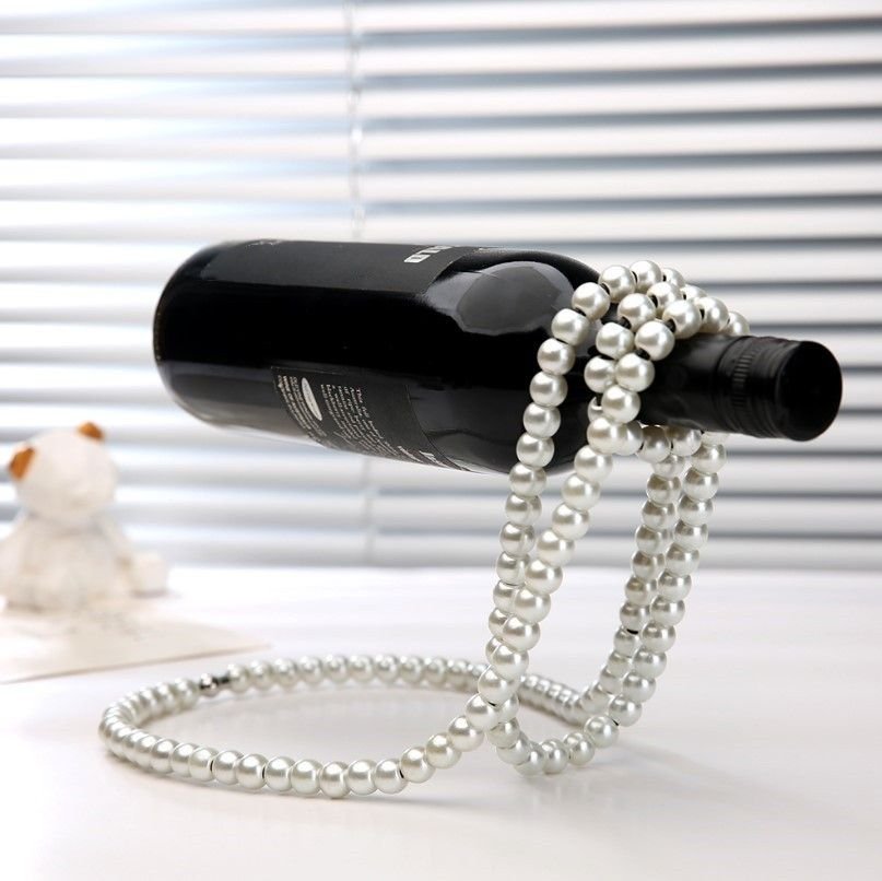 V888-ELOSUNG49573-00 White Luxury Pearl Floating Wine Rack - Creative Gravity-Defying Wine Bottle Holder, Minimalist Entryway Accent and Unique Gift Idea - Image 1