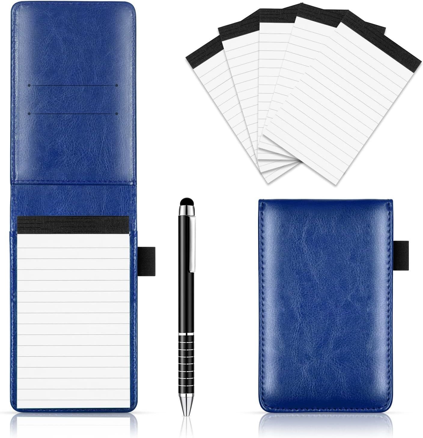 V888-ELOSUNG49612-00 7-Piece Blue Business A7 Pocket Notebook Set - Premium PU Leather Memo Pad, 5 Memo Replacement Refills & 2-in-1 Metal Stylus Pen - Image 1