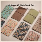 Shiny Brown Retro A6 Travelers Leather Notebook & Wooden Pen Gift Box - Floral Botanical Loose-Leaf Journal with Bronze Charm, Kraft Paper and Lined Paper - Image 2