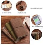 Shiny Brown Retro A6 Travelers Leather Notebook & Wooden Pen Gift Box - Floral Botanical Loose-Leaf Journal with Bronze Charm, Kraft Paper and Lined Paper - Image 3