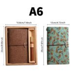 Shiny Brown Retro A6 Travelers Leather Notebook & Wooden Pen Gift Box - Floral Botanical Loose-Leaf Journal with Bronze Charm, Kraft Paper and Lined Paper - Image 5