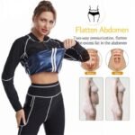 L Size Black and Blue Women's Workout Sauna Sweat Suit Set: Long Sleeve & Leggings - High Elasticity Compression Shapewear for Weight Loss & Yoga - Image 3