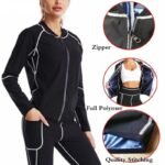 L Size Black and Blue Women's Workout Sauna Sweat Suit Set: Long Sleeve & Leggings - High Elasticity Compression Shapewear for Weight Loss & Yoga - Image 4
