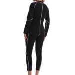 L Size Black and Blue Women's Workout Sauna Sweat Suit Set: Long Sleeve & Leggings - High Elasticity Compression Shapewear for Weight Loss & Yoga - Image 5