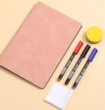 Dark Blue A4 PU Leather Whiteboard Notebook with 3-Color Pens, Eraser & Cloth - Reusable Eco-Friendly Desktop Memo Pad & Handheld Writing Tablet - Image 2