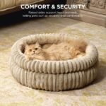 50x50x18 CM Brown Ultra-Soft Thickened Round Pet Bed with Stripe Texture - Plush Self-Warming Donut Nest for Cats and Small Dogs - Image 2