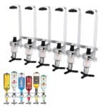 Professional Wall-Mounted Alcohol Tot Dispenser (6 Head) - Heavy Duty Adjustable Metal Wine Rack Decor with Spring-Loaded Bottle Holder
