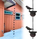 Vintage Metal Bird Shaped Rain Chain Catcher - 94 Inches Decorative Hanging Gutter Chains with 8 Iron Birds and Cups - Drain Garden Mobile Birds Steering Wheel for Soothing Rain Sounds
