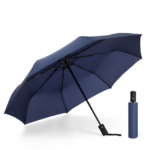 Blue 97CM Large Folding Automatic Travel Umbrella with 8 Reinforced Fiberglass Ribs - Lightweight Compact Rain & Sun Shield for Backpack Travel and Commuting