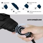 Blue 97CM Large Folding Automatic Travel Umbrella with 8 Reinforced Fiberglass Ribs - Lightweight Compact Rain & Sun Shield for Backpack Travel and Commuting - Image 2