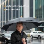 Blue 97CM Large Folding Automatic Travel Umbrella with 8 Reinforced Fiberglass Ribs - Lightweight Compact Rain & Sun Shield for Backpack Travel and Commuting - Image 3