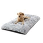 110 x 75 CM Winter Long Plush Dog Bed for Large Dogs - 10CM Thickened Fluffy Faux Fur Pad - Calming Anti Anxiety Pet Cushion with Non-Slip Bottom, Removable & Washable Heavy Duty Bedding, Grey 2XL Size