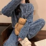 Blue Coral Fleece Jacquard Thermal Pajama Set â€” Autumn/Winter Fleece-Lined, Thickened, Casual Loungewear - Image 3